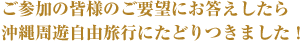 ご参加の皆様のご要望にお答えしたら沖縄周遊自由旅行にたどりつきました！