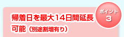 帰着日を最大14日間延長可能（別途割増あり）