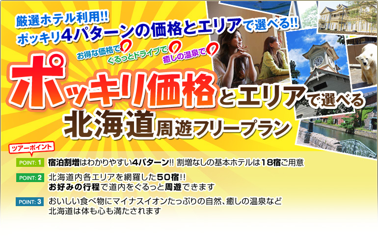 ポッキリ価格とエリアで選べる！北海道周遊フリープラン