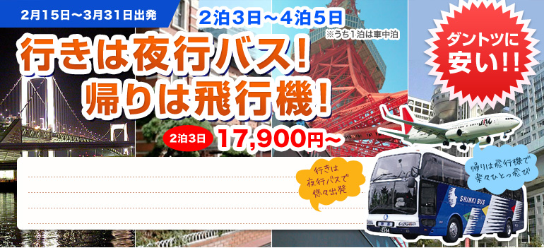 行きは夜行バス 帰りは飛行機 格安東京旅行 東京旅行へ行くなら格安ツアー情報が満載の楽たび